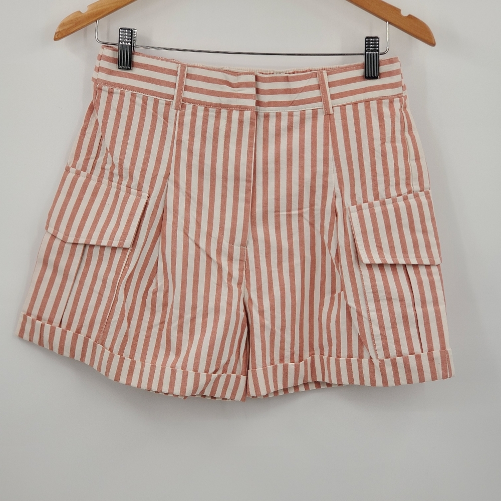 ♧♧ Blu Pepper Womens Striped High-Rise Shorts Size Medium Pink and Cream Stripe